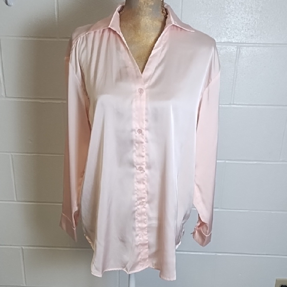 Pastel Pink Satin Stretch Blouse Quiet Luxury